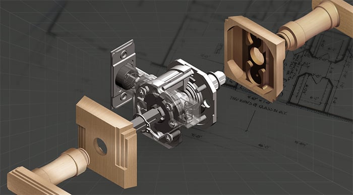 Art Deco Lock Chassis with Blueprint